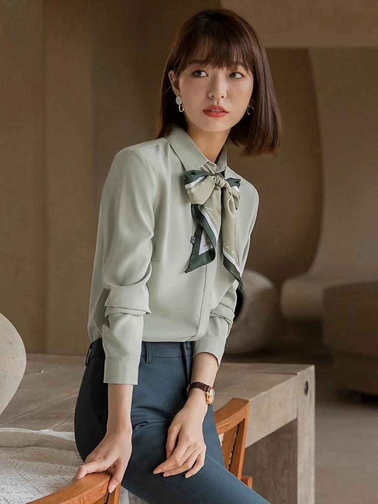 

Профессиональная женская рубашка с длинным рукавом для работы, весна-осень, базовый слой, однотонная, прямого кроя, для повседневной носки