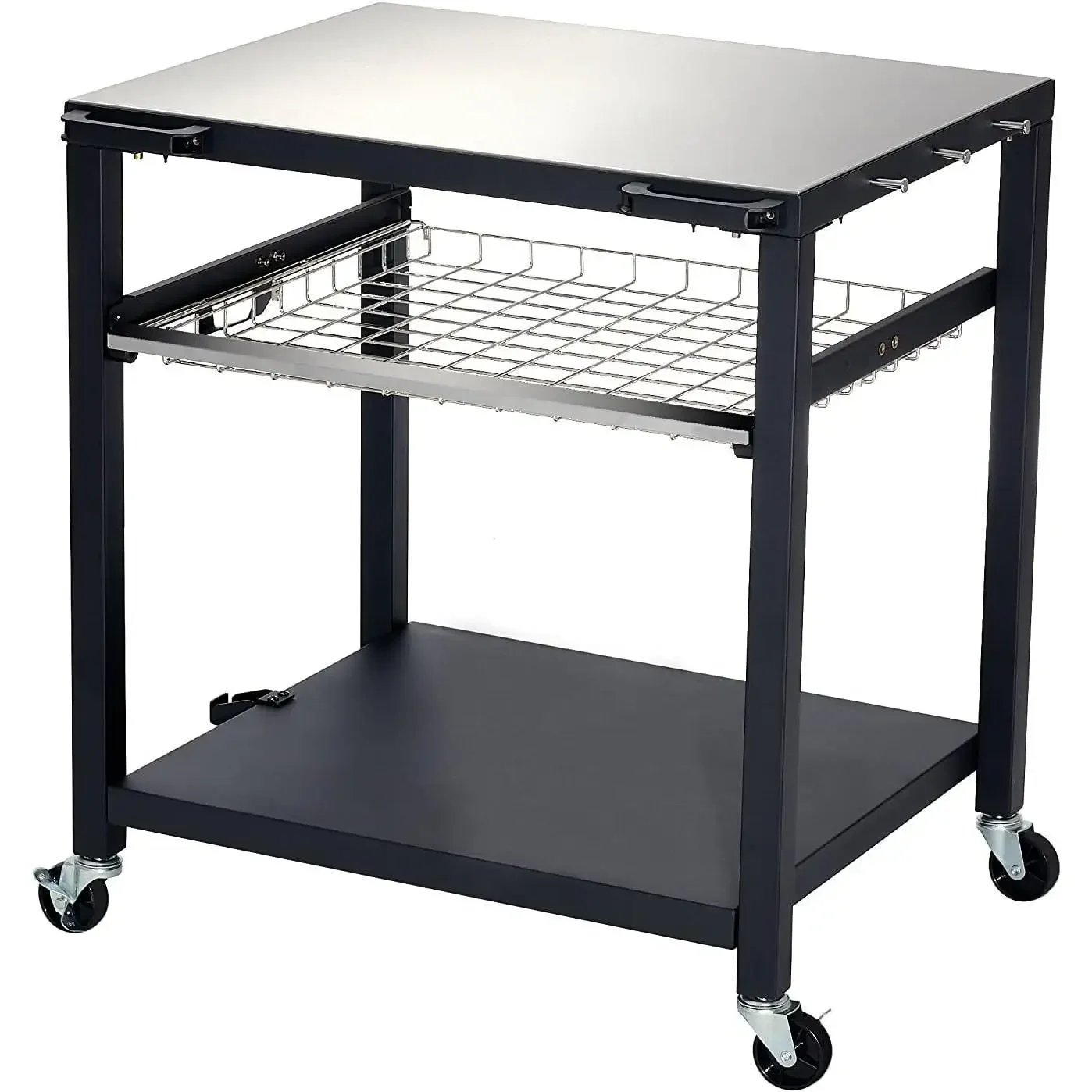 

YOU-Double-Shelf Movable Outdoor Pizza Oven Table, Stainless Steel Commercial Multifunctional Food Prep Worktable with Drawer