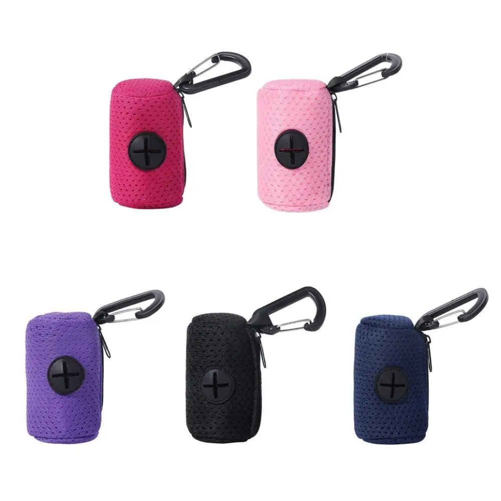 Pet Cleaning Tools Hanging Dog Poo Bags Dispenser Colorful with Buckle Dog Poop Bag Holder Mesh Pet Garbages Dispensers Hiking