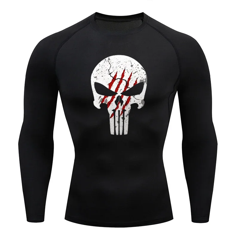 

High Quality Sports Tops Men's Running T-shirt Skull Fitness Short-sleeved Quick-drying Compression Shirt Bodybuilding T-shirt