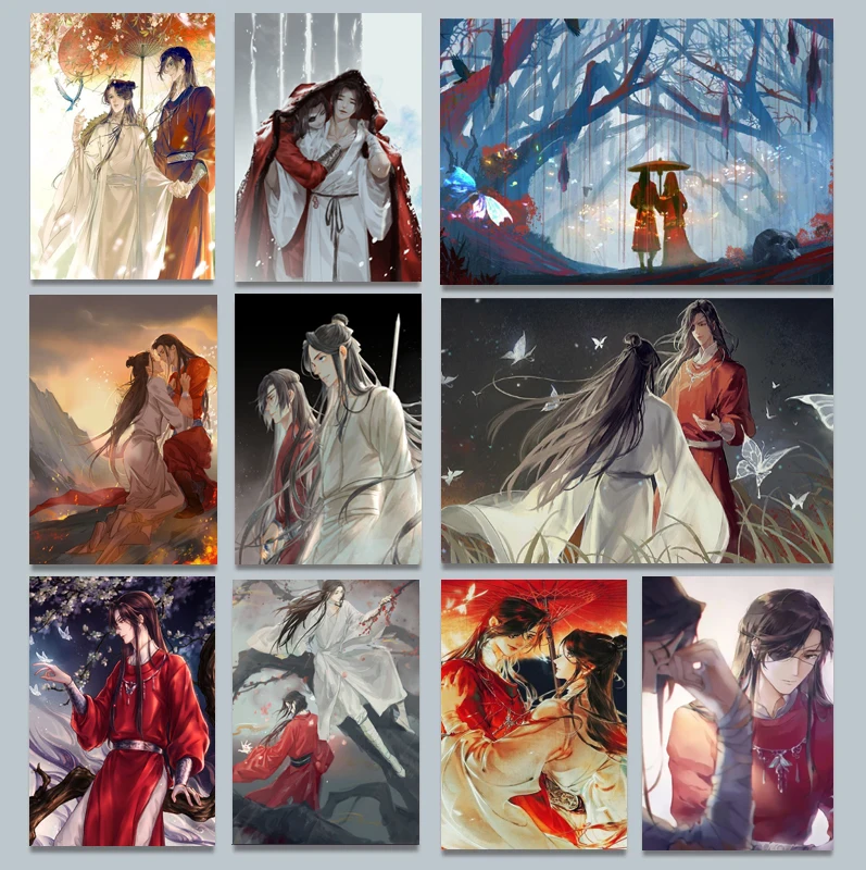 Chinese Anime Tian Guan Ci Fu Wall Art Canvas Painting Heaven Official's Blessing Xielian Huacheng BL Home Decor Gift