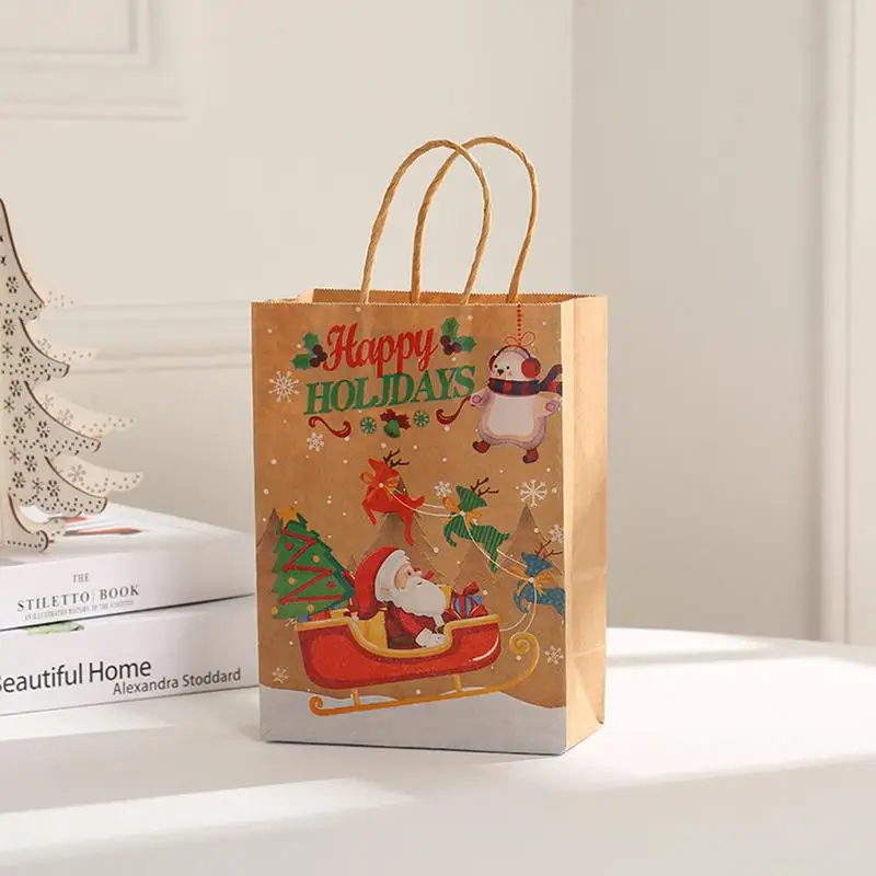 Bolsas de papel Kraft de Navidad para niñas, sacos de Navidad para regalos con exquisitos patrones navideños, 12 piezas
