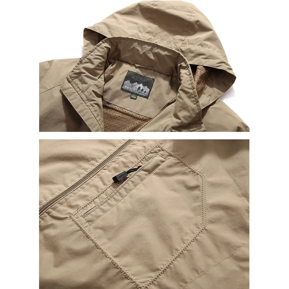 Herren-Outdoor-Jacke, winddicht, wasserdicht, mit Kapuze, Camping, Klettern, Oberbekleidung, einfarbig, Reißverschluss, stilvolle Wanderjacken