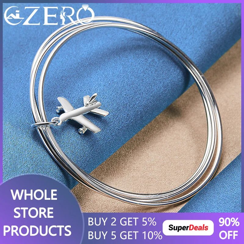 

ALIZERO 925 Sterling Silver Three Circles Airplane Cuff Bangle Bracelet For Women Man Fashion Wedding Party Jewelry Accessories