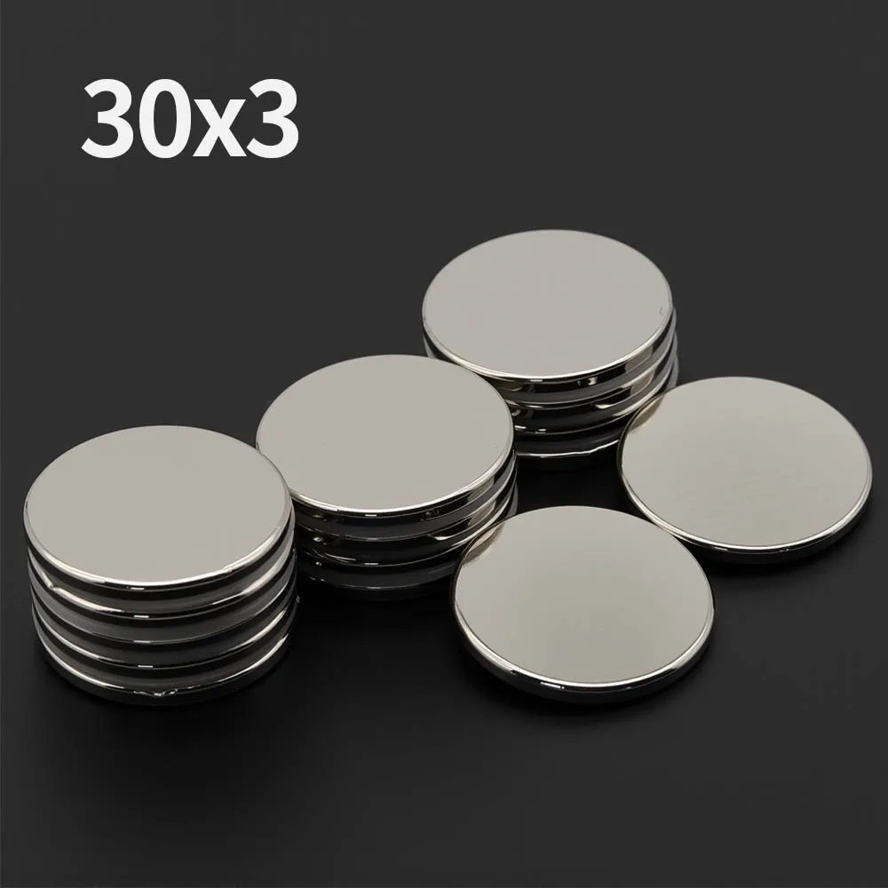 Potente imán de neodimio de 30x3mm N35 NdfeB imanes magnéticos permanentes redondos imanes de nevera súper fuertes DIY