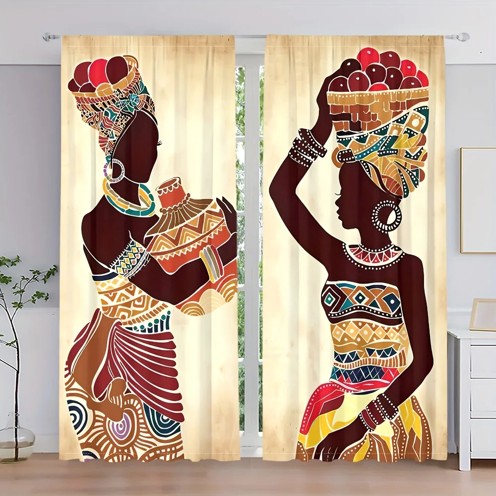 3D Cheap Modern African Woman Blackout Curtain For Window Living Room Bedroom Kitchen Treatment Rod Pocket