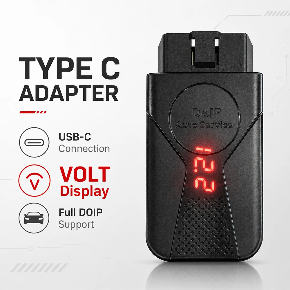 OBD2 USB-C DoIP Adapter with Voltage Display for BMW Mercedes Audi VW Volvo - ENET Type C OBD2 Diagnostic Cable, 100Mbit/s, Galvanic Isolation