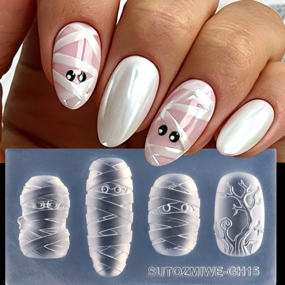 3D Mummy Nail Silicone Mold Halloween Gothic Mummy Nail Art Mould Carving Template Nail Charms Making Mold Nail Decorations