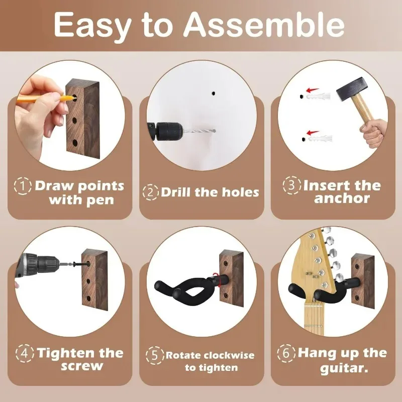 Guitar Wall Mount Guitar Holder with Adjustable Soft Guitar Hook for All Size Guitars Hardwood U-Shaped Guitar 1pc image 5