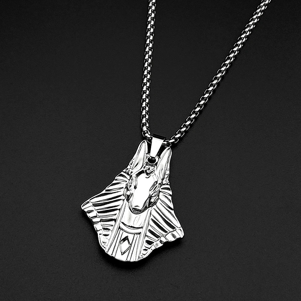 Vintage Egyptian Anubis Jackal God Pendant Necklace Stainless Steel Ancient Egypt Death Wolf Chain Necklaces Amulet Jewelry Gift