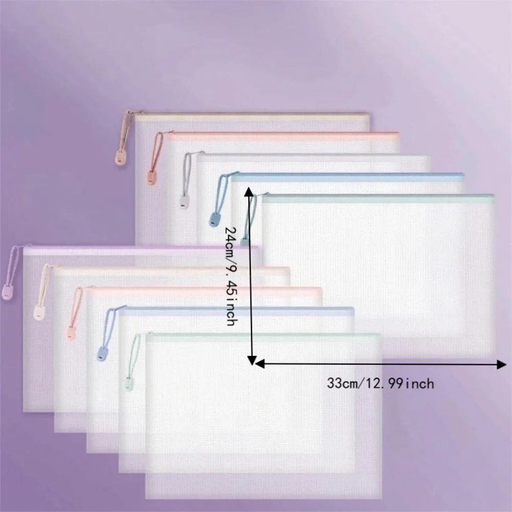 New A4 Size Mesh Zipper Bags Clear Macaron Color Plastic File Organizer Grid Morandi Color File Pouch School - view 6