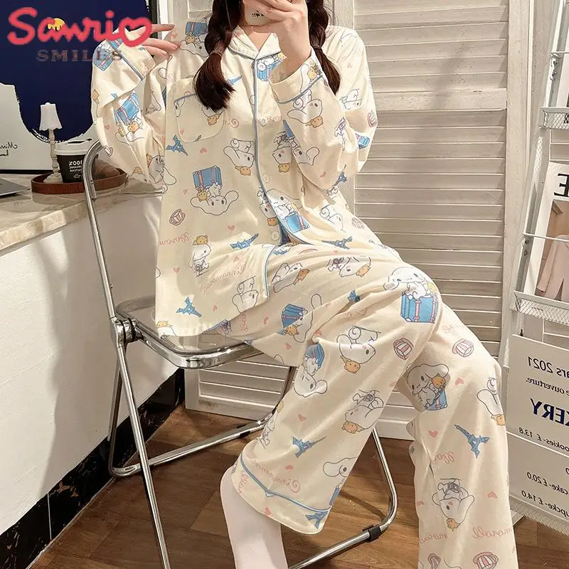 Spring/autumn New Sanrio Y2K Anime Cinnamoroll Pajamas Set Long Sleeve Pants Cartoon Girl Cute Japanese Loose Loungewear 2Pcs