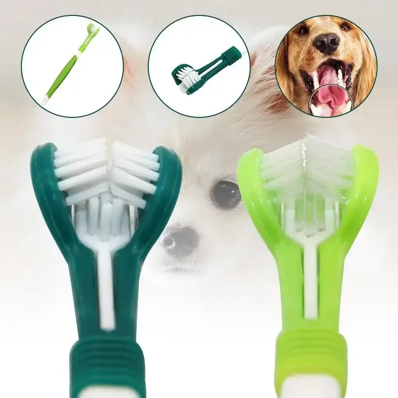 New 3D Three Sided Pet Toothbrush Teeth Cleaning Bad Breath Teeth Care Nontoxic Tooth Brush Tool Dog Cat Cleaning Mouth Tools