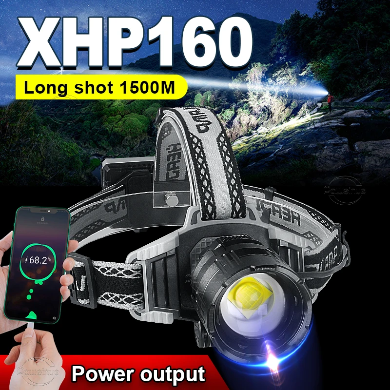 

Powerful XHP160 Waterproot Headlight 18650 Battery Rechargeable Led Front Lamp Super Bright Outdoor Fishing Camping Lantern