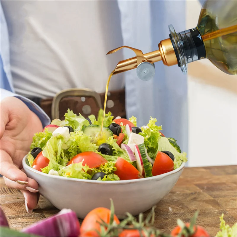 Vertedores de acero inoxidable con peso AB47, boquilla dispensadora de aceite de oliva con tapa automática, caños para verter vinagre balsámico, 8 Uds.