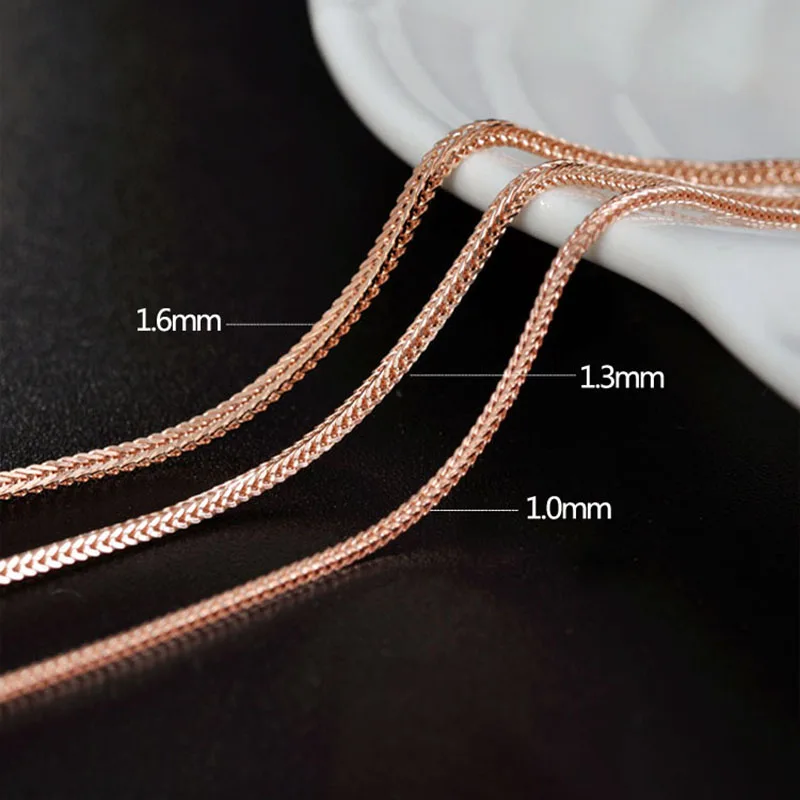 MIQIAO شوبان سلسلة 925 قلادة فضية لون الذهب الوردي للرجال النساء طويلة 40 45 50 55 60 65 70 80 سم القلائد للنساء