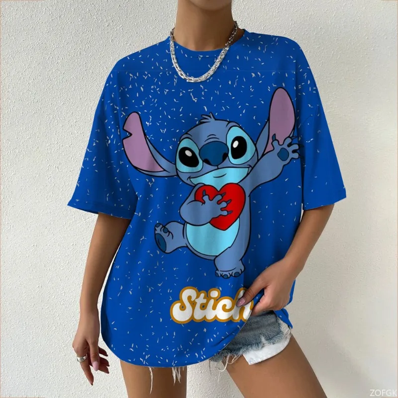 

Модная женская футболка большого размера с принтом Disney Stitch, летняя незаменимая для уличной одежды, вечеринок и повседневных повседневных стилей Y2k
