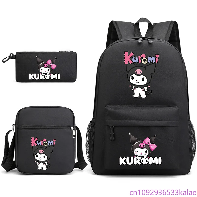 

Cute Kuromi 3 Piece Backpack Boys Girls School Backpack Shoulder Bag Pen Bag Anime Harajuku Kuromi Backpacks
