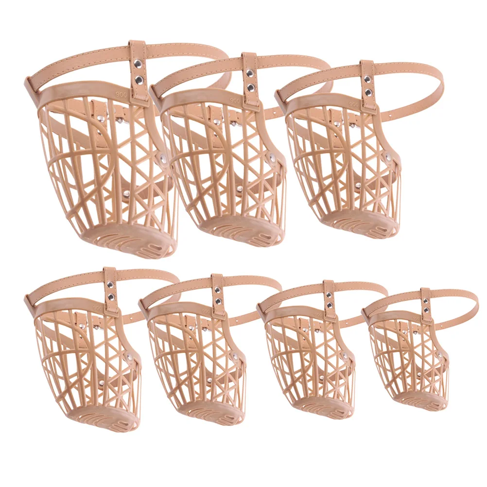 

1Set Dog Muzzle Plastic Basket Adjustable PU Strap 7 Sizes Anti-Bite Mouth Cover Stop Barking Muzzle