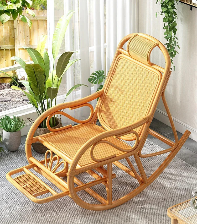 

Balcony leisure chair, home lazy rocking chair, outdoor courtyard, adult lunch break, natural rattan special rocking