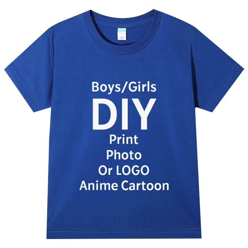 Custom T-shirts, Printed with Your Design, Logo Text Children's Round Neck Printed Pure Cotton Personalized Gift T-shirt Tops