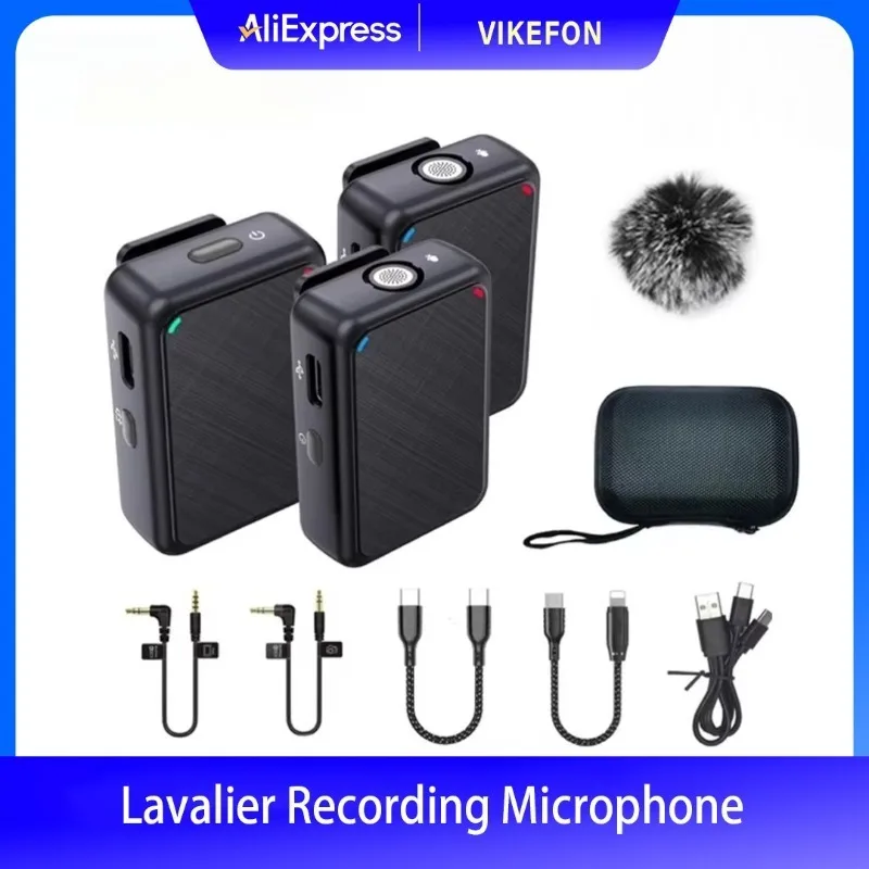 

Wireless Lavalier Recording Microphone Dual Channel Lapel Mic System with 98ft For Smartphone DSLR Camera DV Vlog YouTube Live
