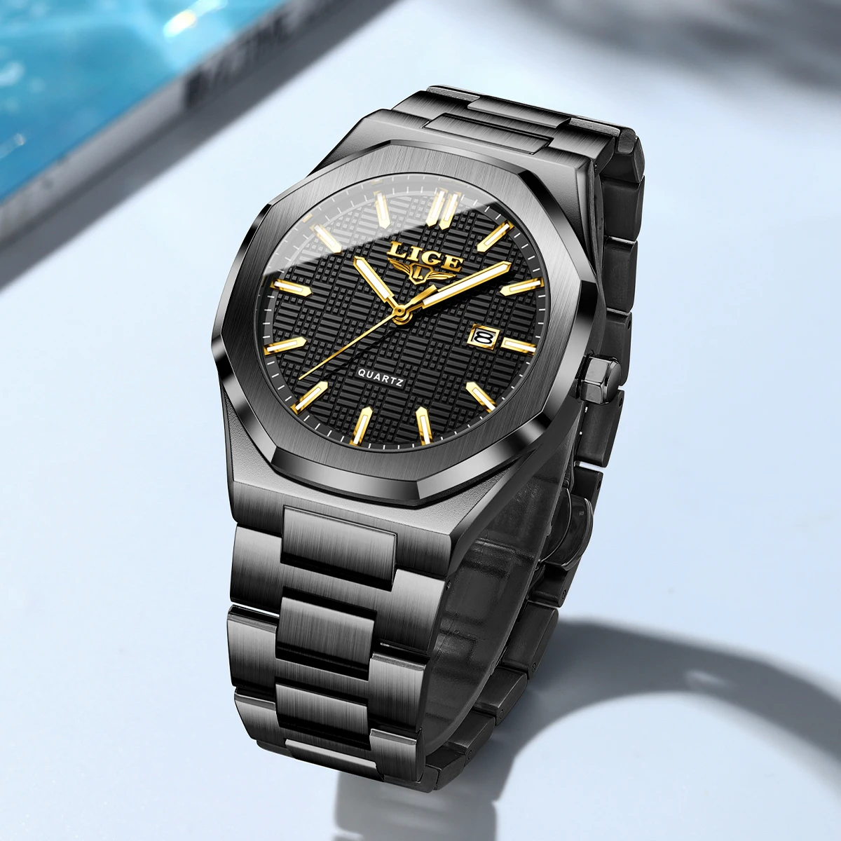 LIGE Top Brand Luxury Man Watch Business Classic Fashion Auto Date Waterproof Luminous Quartz Wristwatch for Men Chronograph+Box