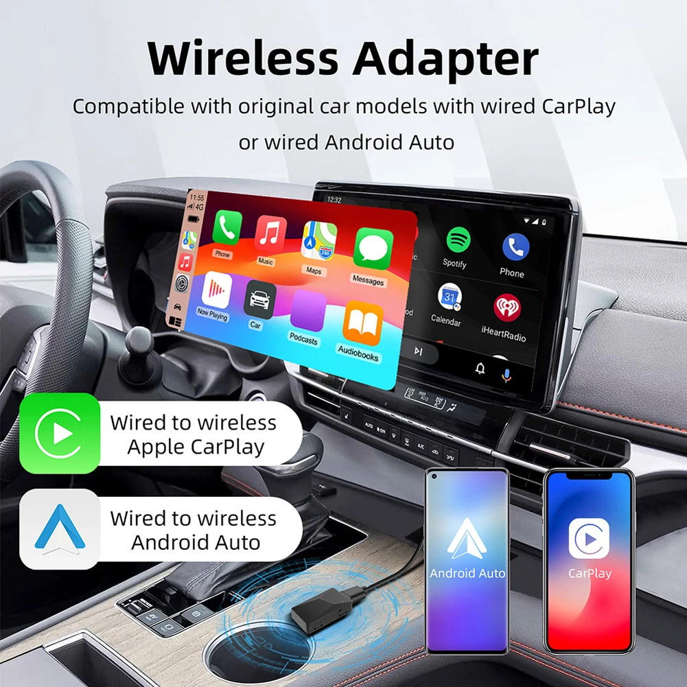 Wired To Wireless Carplay & Android Auto 2 in 1 Dongle Bluetooth-Compatible 5.0 Mini Adapter for Wired CarPlay Android Auto Cars