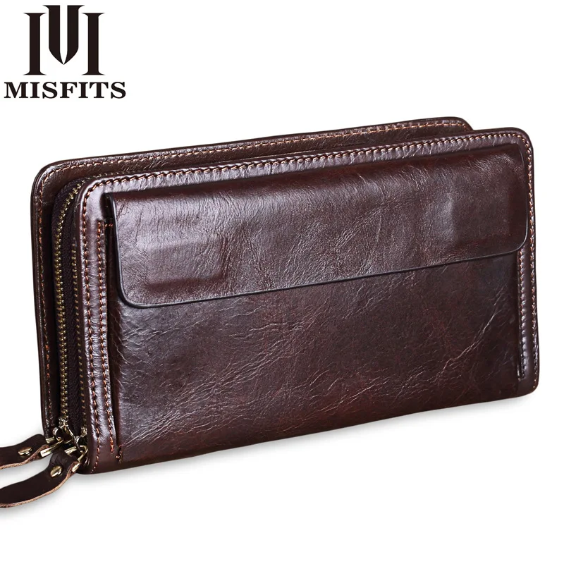 Men's long wallet large capacity retro real leather mobile phone storage buckle handheld business wallet