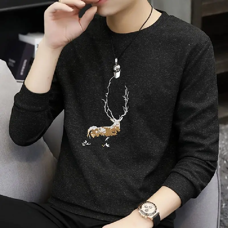 Spring Autumn New Long Sleeve All-match Youth Casual T Shirts O-neck Solid Plus Size Trend Tops Vintage Fashion Men Clothing