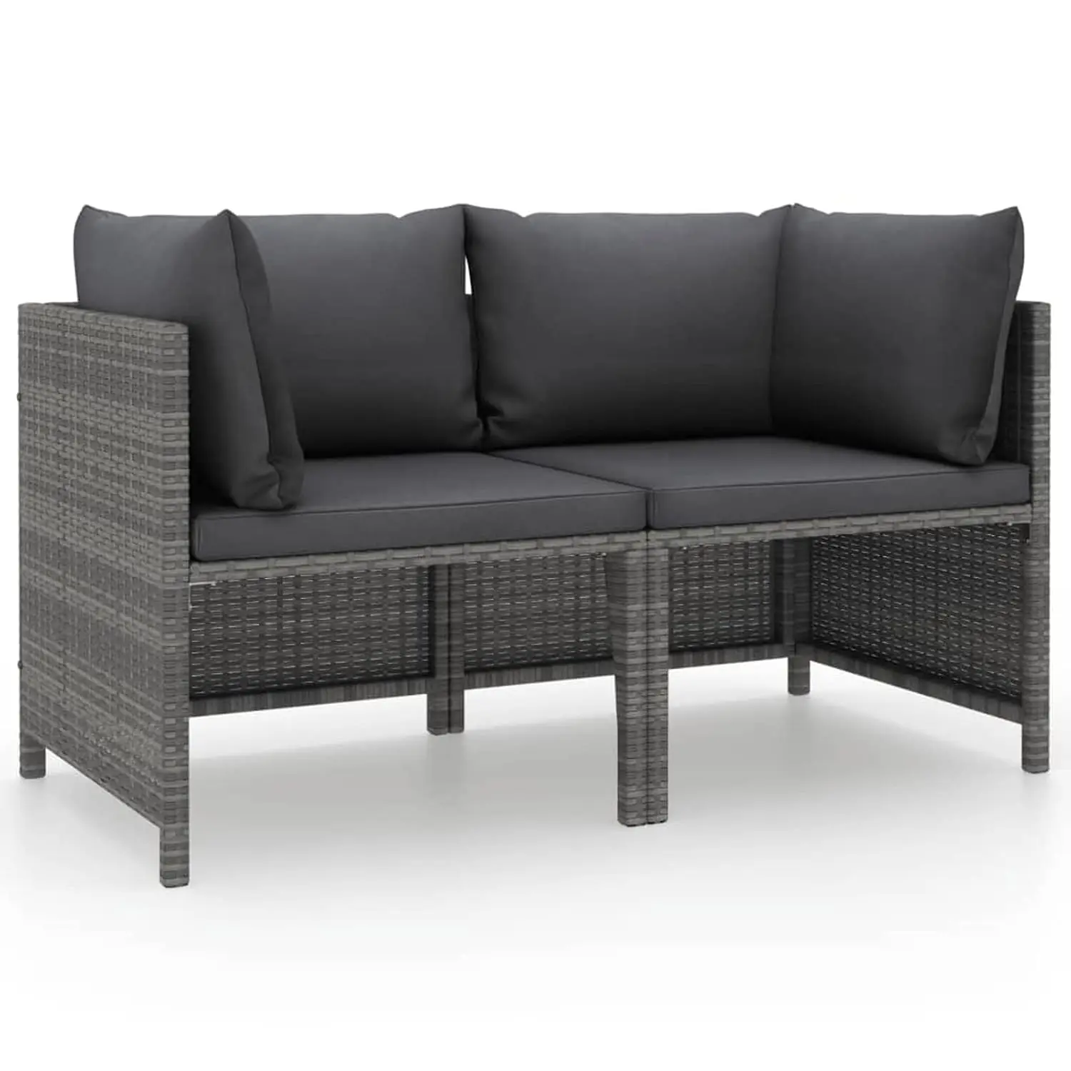 2-Seater Patio Sofa Set with Cushions Gray Poly Rattan Outdoor Furniture, Customized