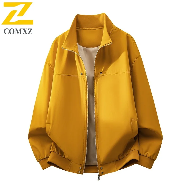 

COMXZ 2025 Мужская куртка, повседневная куртка с воротником-стойкой, удобное пальто для путешествий, однотонный дизайн, многофункциональная осенняя одежда для приключений