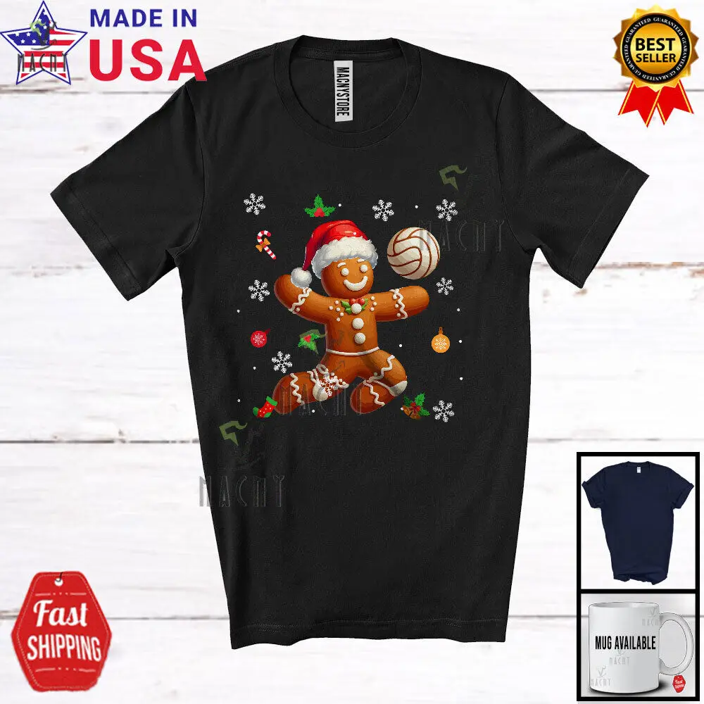 Gingerbread Playing Volleyball; Joyful Christmas Custom Name Player; Baker Shirt