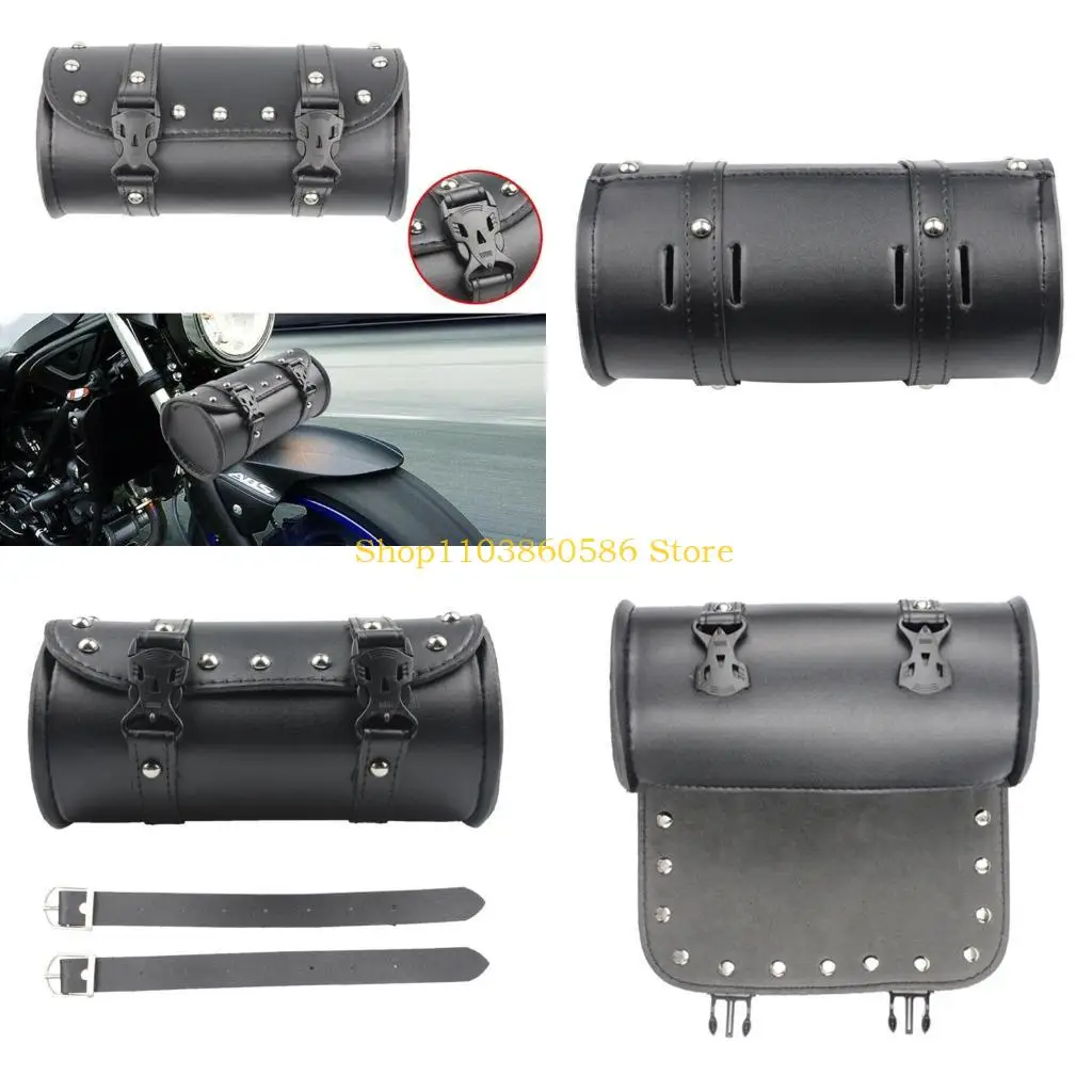 242A Waterproof Leather Motorcycle Fork Bag Saddlebags Black Handlebar Bag Motorcycle Electric Accessories