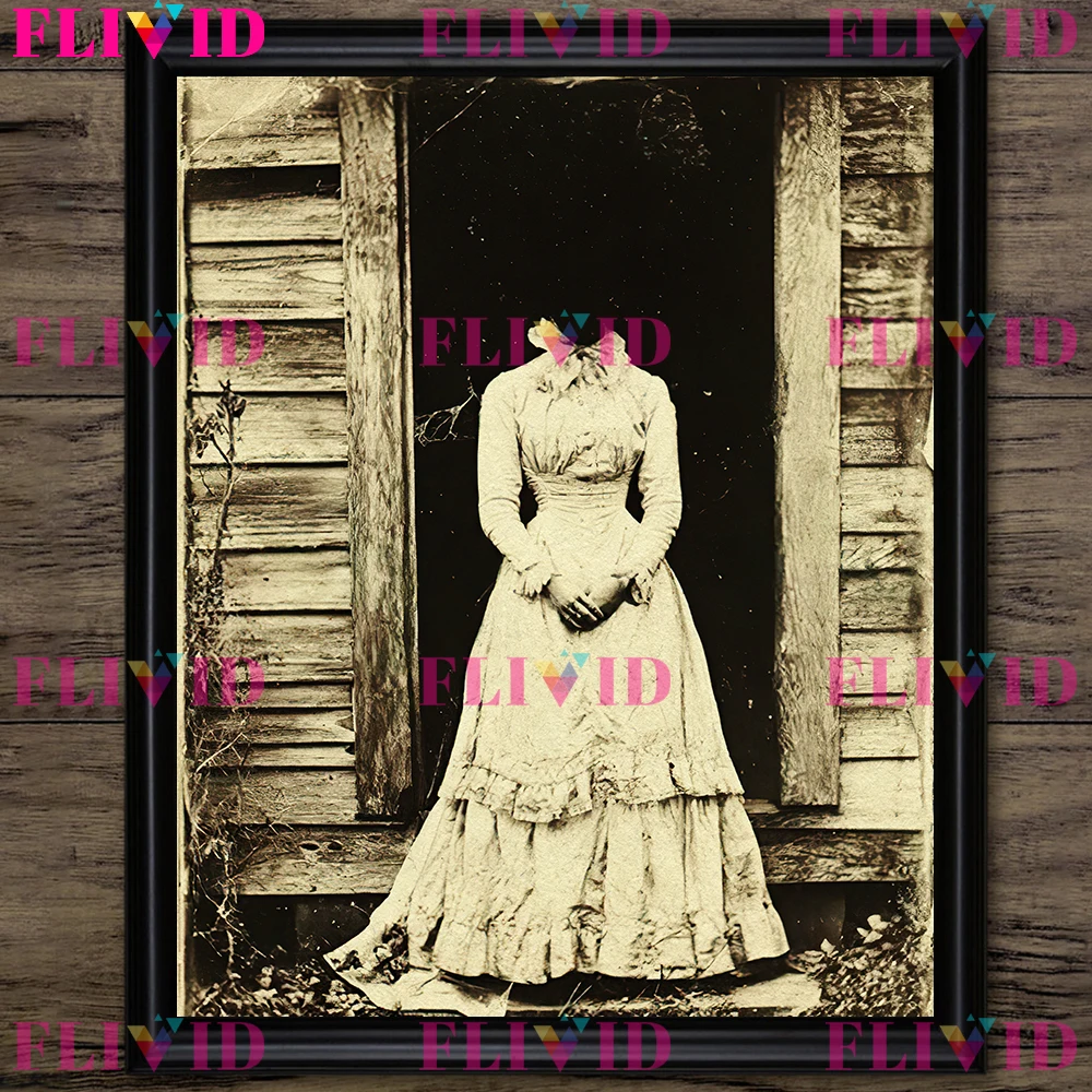 Creepy Antique Photos Print,Horror Victorian Girl Portraits Wall Art Canvas Painting Haunted Photograph Art Poster Print Decor