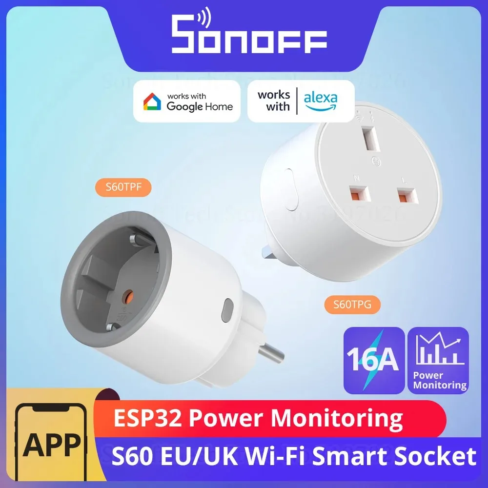 Смарт-розетка SONOFF S60 с поддержкой Wi-Fi, ЕС/Великобритания