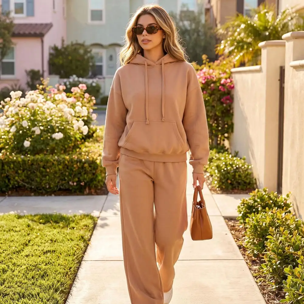 Soft Hooded Tracksuit for Women Women Two Piece Loungewear Set Women Tracksuit 2 Piece Set Long Sleeve Sweatshirt for Travel
