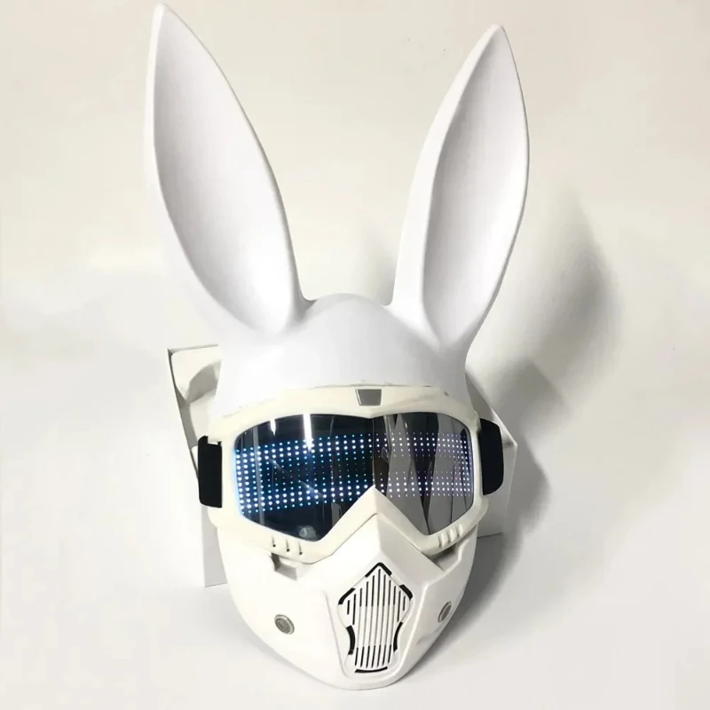 LED Bluetooth Bar Rabbit Girl Mask Role Play Illuminates Programmable Scroll Text Carnival  Dance Party Headwear Cosplay Hat