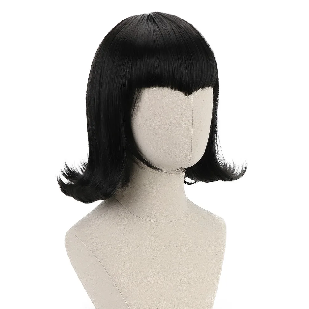 13"Bob Wigs Short Hair Black Curly Mavis Cosplay Wig Women Girls Synthetic Vampire Anime Hair Wigs for Party Costume Halloween