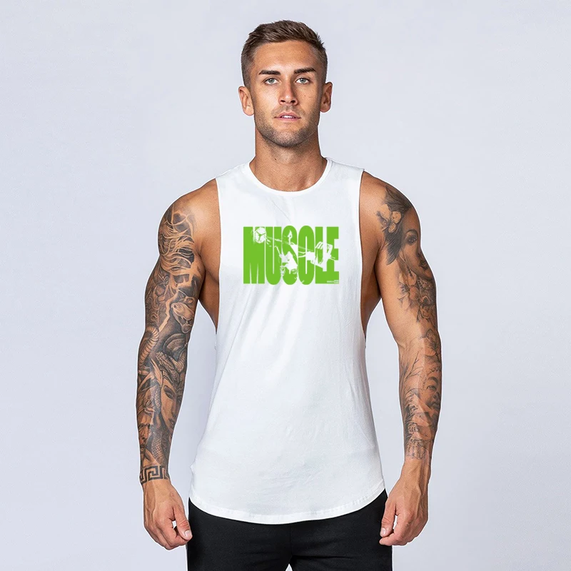 

Hot Style Gym Fitness Sleeveless Breathable Workout Muscle Tank Tops Mens Running Sport Loose Summer Cotton Cool Feeling Shirt