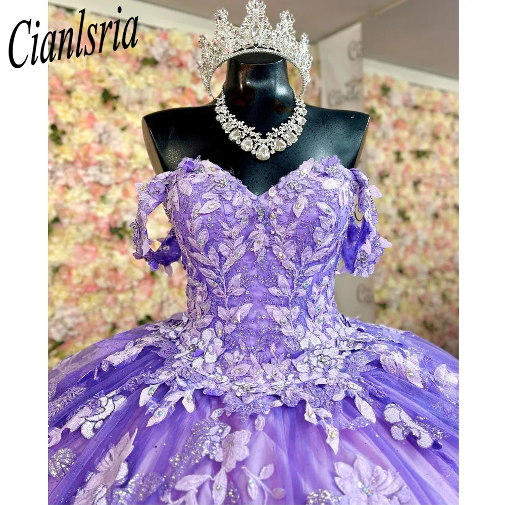 رداء كرة برباط من Lilac-Quinceanera للبنات ، مزين بالخرز ، فستان تخرج ، فساتين حلوة 16 ، 15 سنة