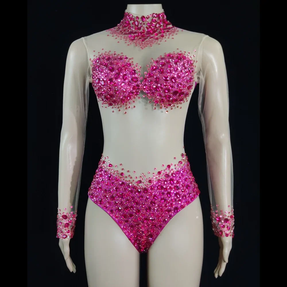 Crystals Leotard Sexy See ThroughCrystal Bodvsuit Dance Costume WomenNightclub Party Birthday Outfit Show StageWear