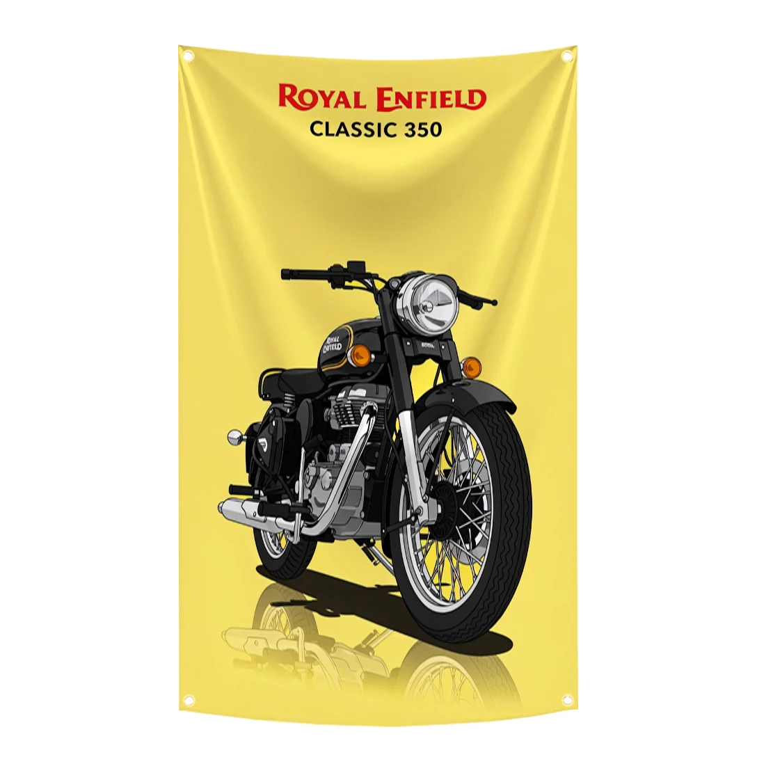 Royal Enfields Flag Classic 350 Tapestry Polyester Digital Printing Banner for Garage Wall Art Out Door Decoration
