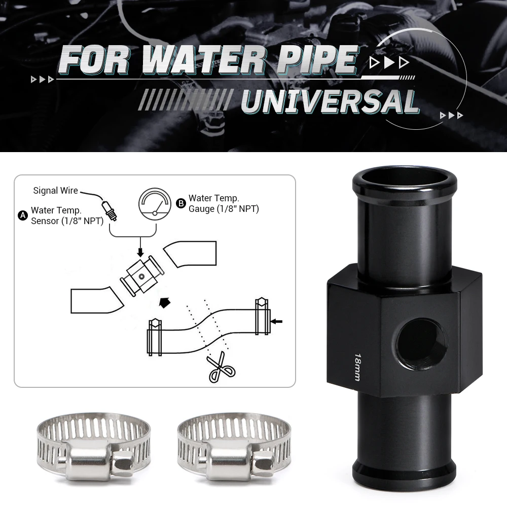 Black Water Temp Gauge Radiator Temperature Water Temp Joint Pipe Sensor 18MM 20MM 22MM 24MM Hose Adapter