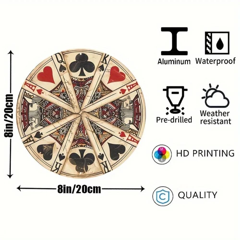 Vintage Ace Poker Aluminum Wreath Sign - UV & Scratch Resistant, Round Decor for Home Man Cave Cafe