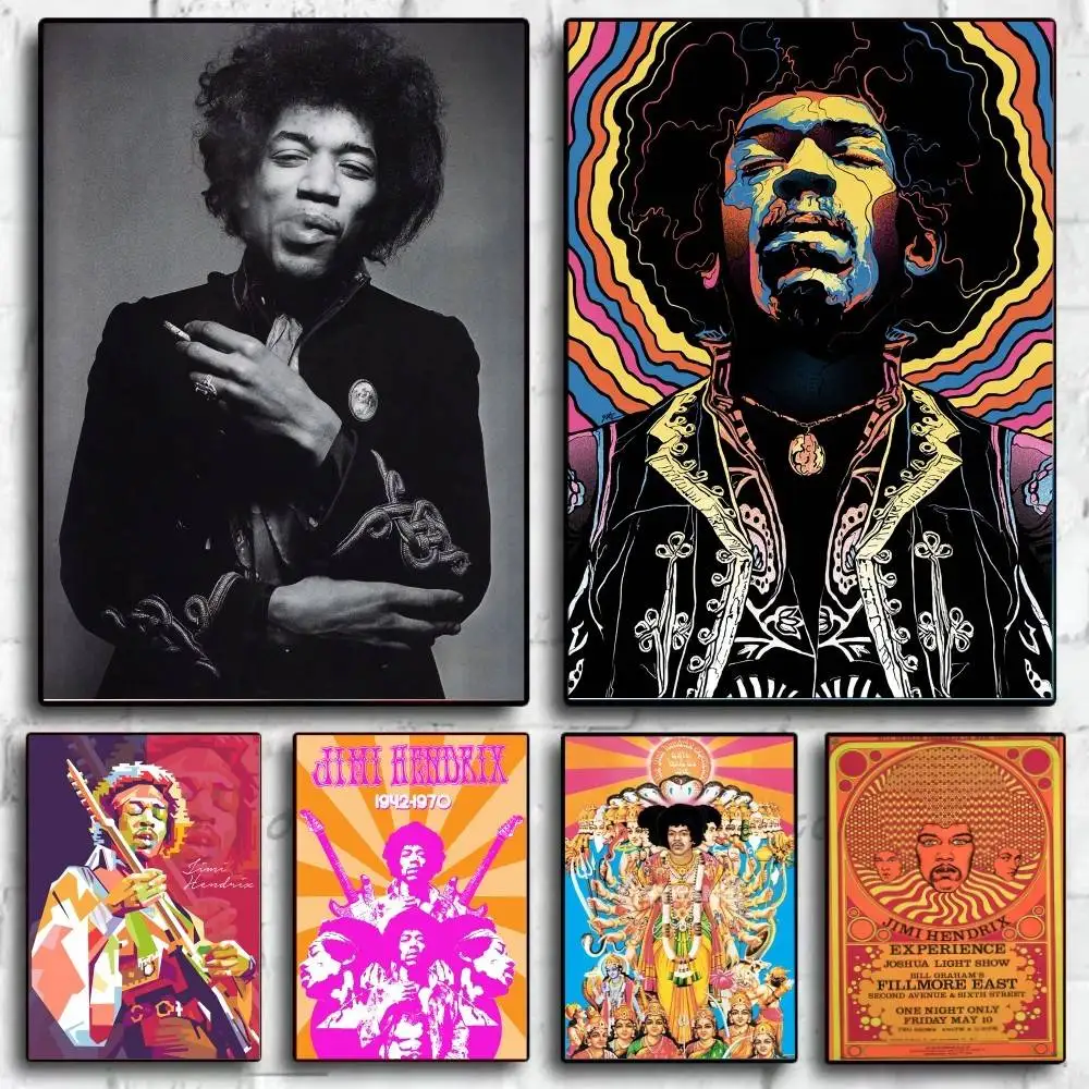 Famous Rock Star Jimi Hendrix Creative Poster Self-adhesive Art Waterproof Paper Sticker Coffee House Bar Room Wall Decor
