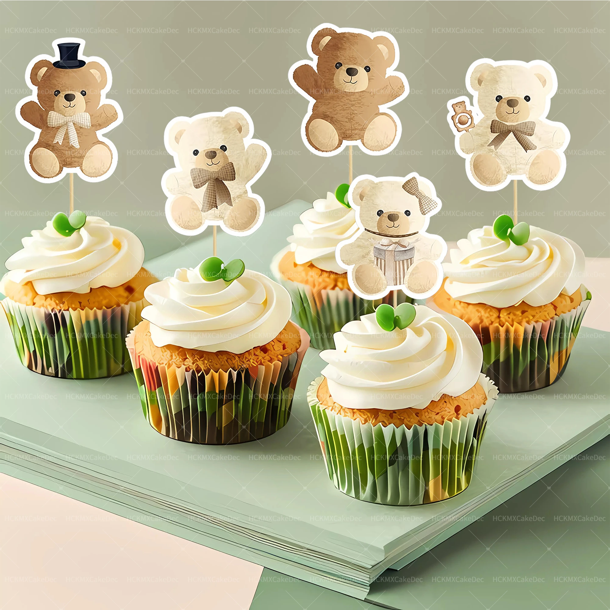 8 pçs urso cupcake toppers bebê urso themecake toppers decorações de bolo urso festa de aniversário bolo suprimentos decorativos