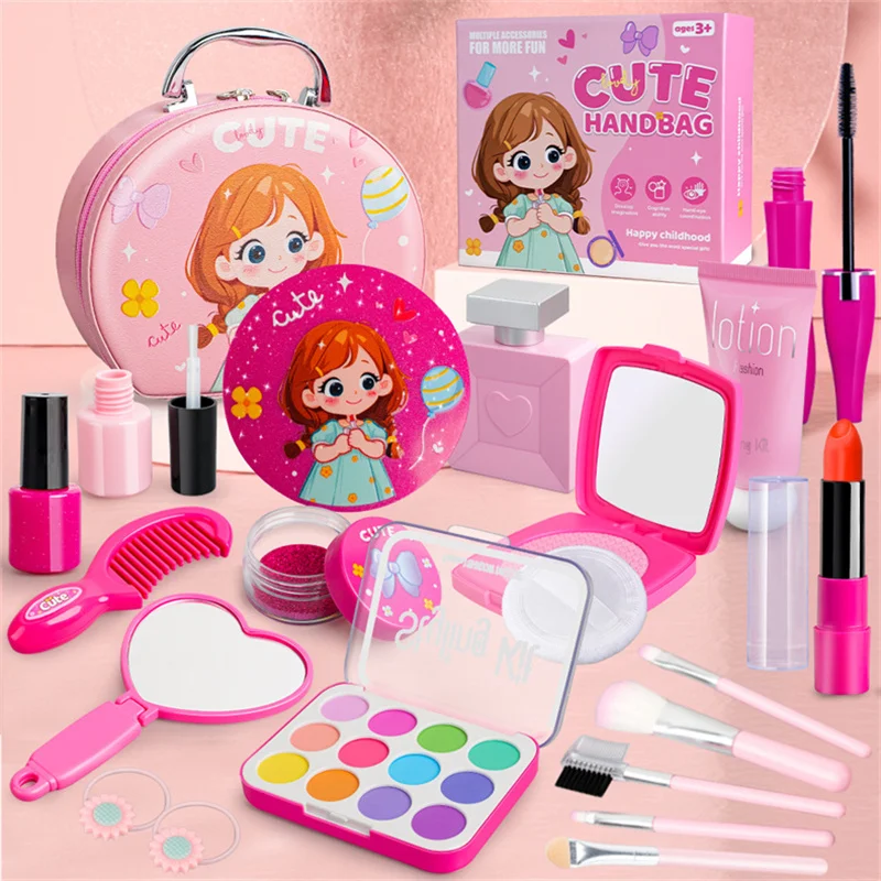 Roze Simulatie Meisje Schoonheid Speelspel Cosmetica Tas Speelgoedset Educatieve Make-up Nagelverf Lippenstift Speelgoed voor Kinderen Meisje Geschenken