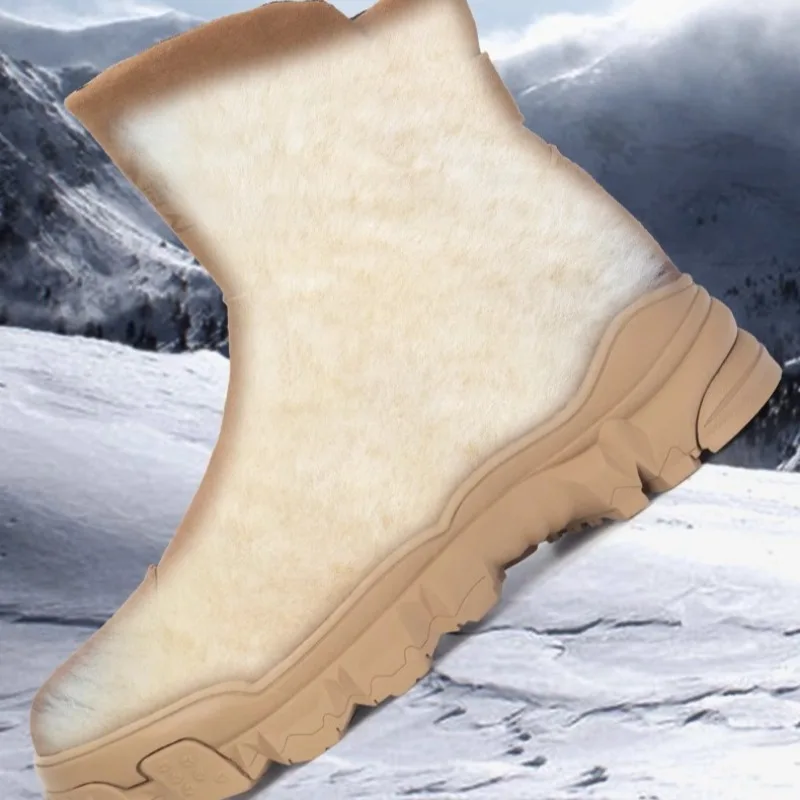 في الهواء الطلق أحذية الثلوج غير رسمية أحذية رجالي نعل سميك عالية أعلى الشتاء الصوف السميك الدافئة مقاوم للماء المضادة للانزلاق القطن الأحذية الذكور البني