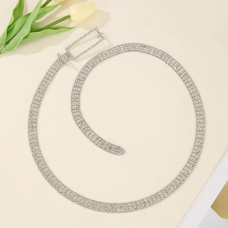 A52E Women Shimmering Rhinestones Talia Łańcuch Cyrkon Inkrustowany Łańcuch taneczny dla żeńskich dżinsów w talii